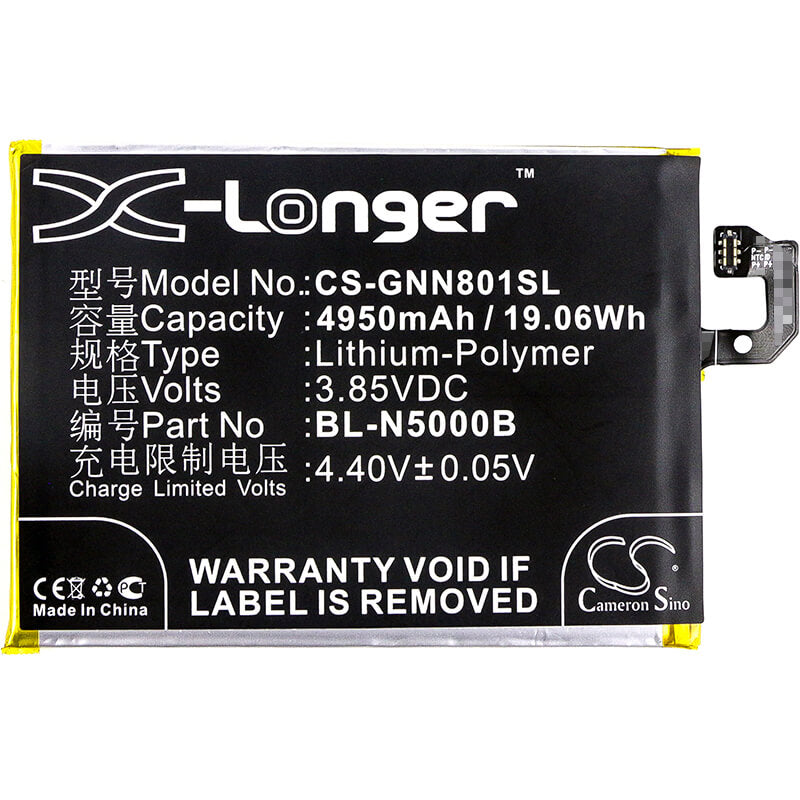 3.85V, 4950mAh, Li-Polymer Battery fits Gionee, Gn8001, Gn8001 Td-lte, 19.0575Wh