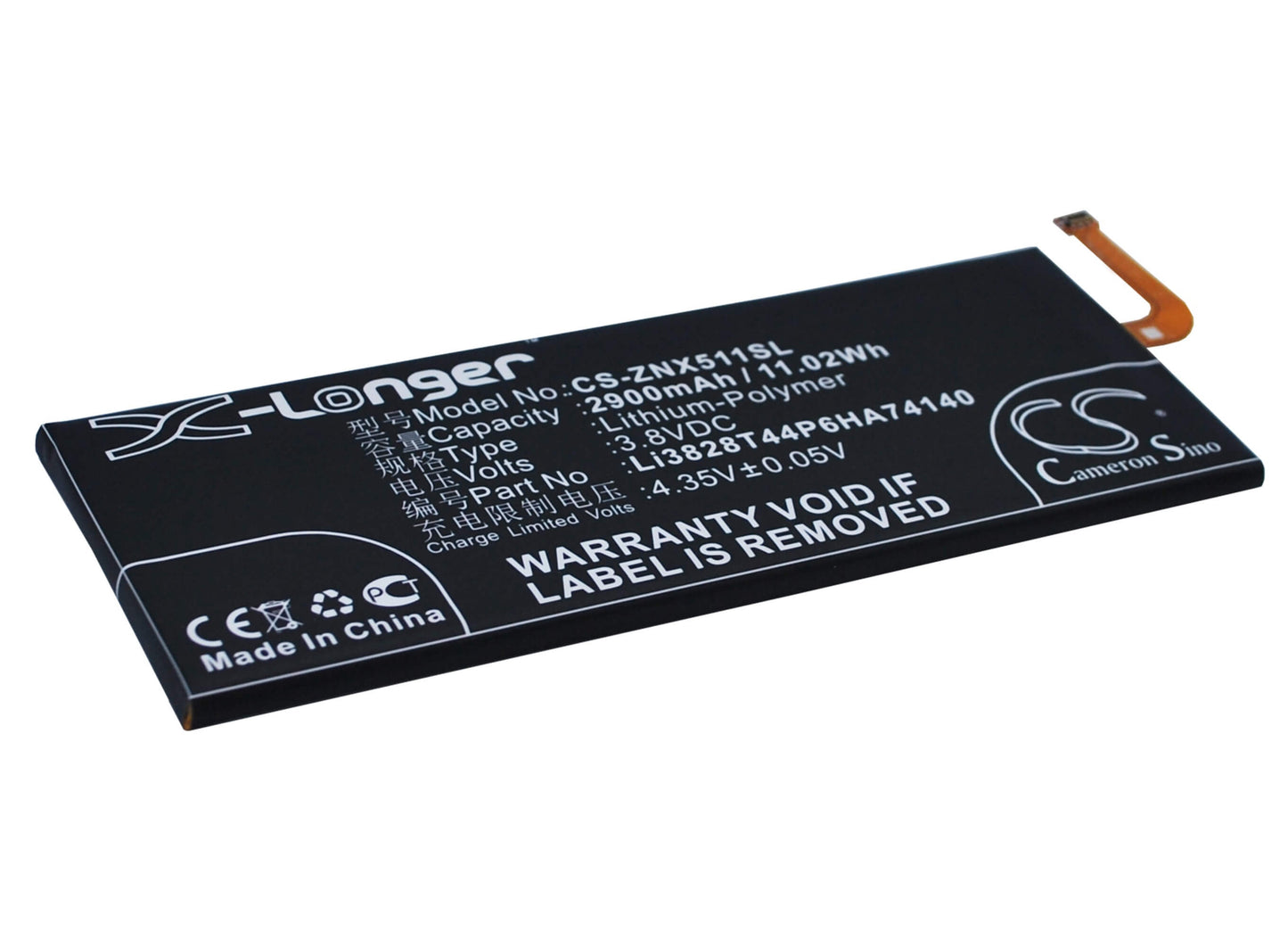 3.8V, 2900mAh, Li-Polymer Battery fits Zte, Nubia Z9, Nubia Z9 Max, 11.02Wh