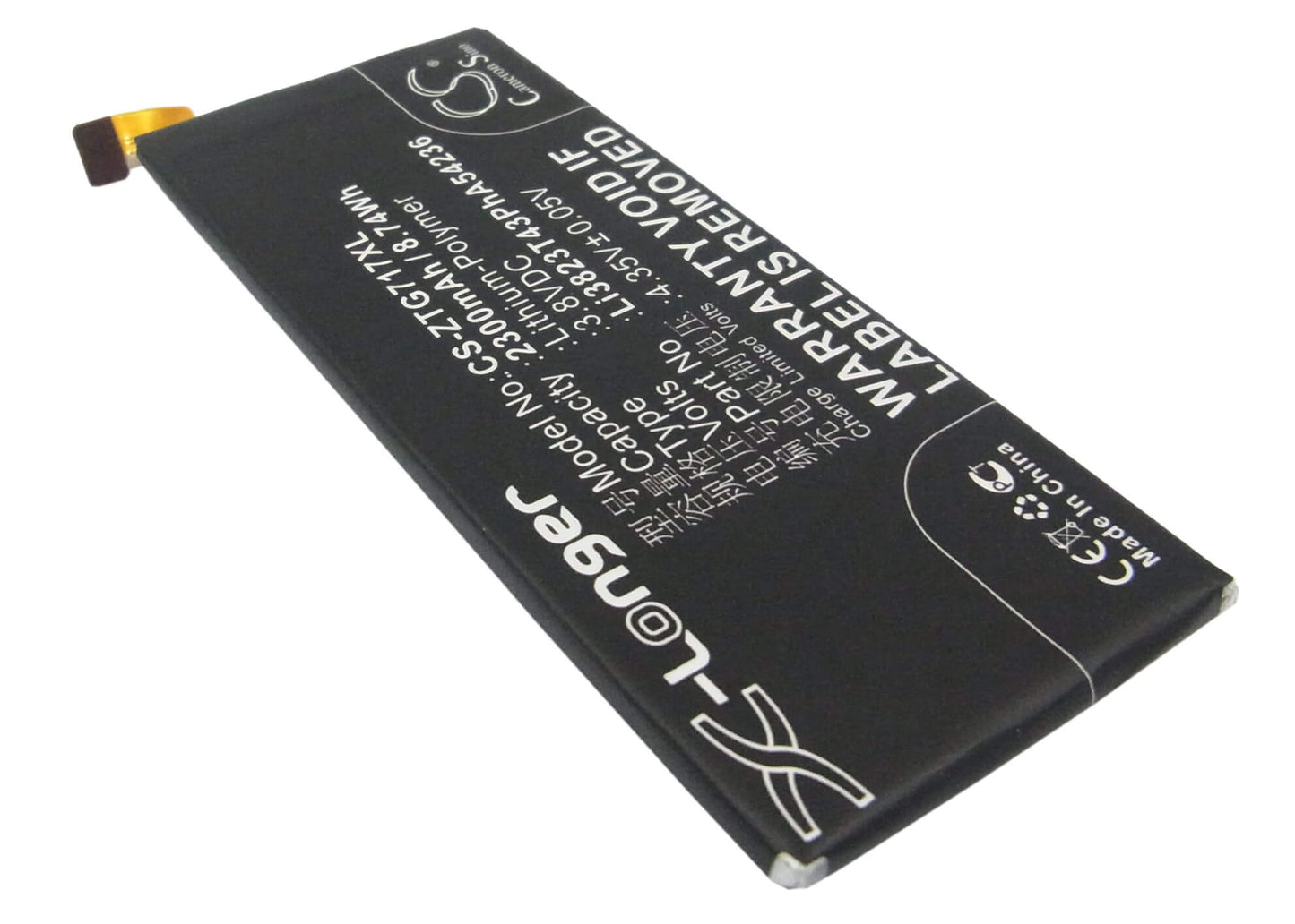 3.8V, 2300mAh, Li-Polymer Battery fits Original, Blade Vec 4g, Rono, 8.74Wh