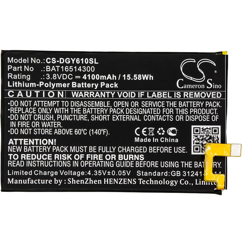 3.8V, 4100mAh, Li-Polymer Battery fits Doogee, Y6 Max, 15.58Wh