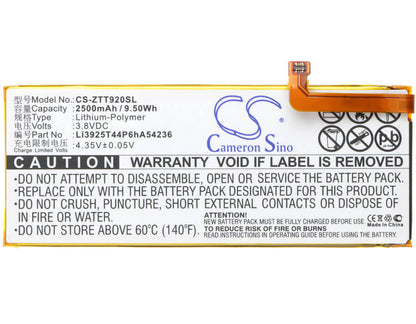 3.8V, 2500mAh, Li-Polymer Battery fits Zte, Blade S7, Blade S7 Dual Sim, 9.5Wh