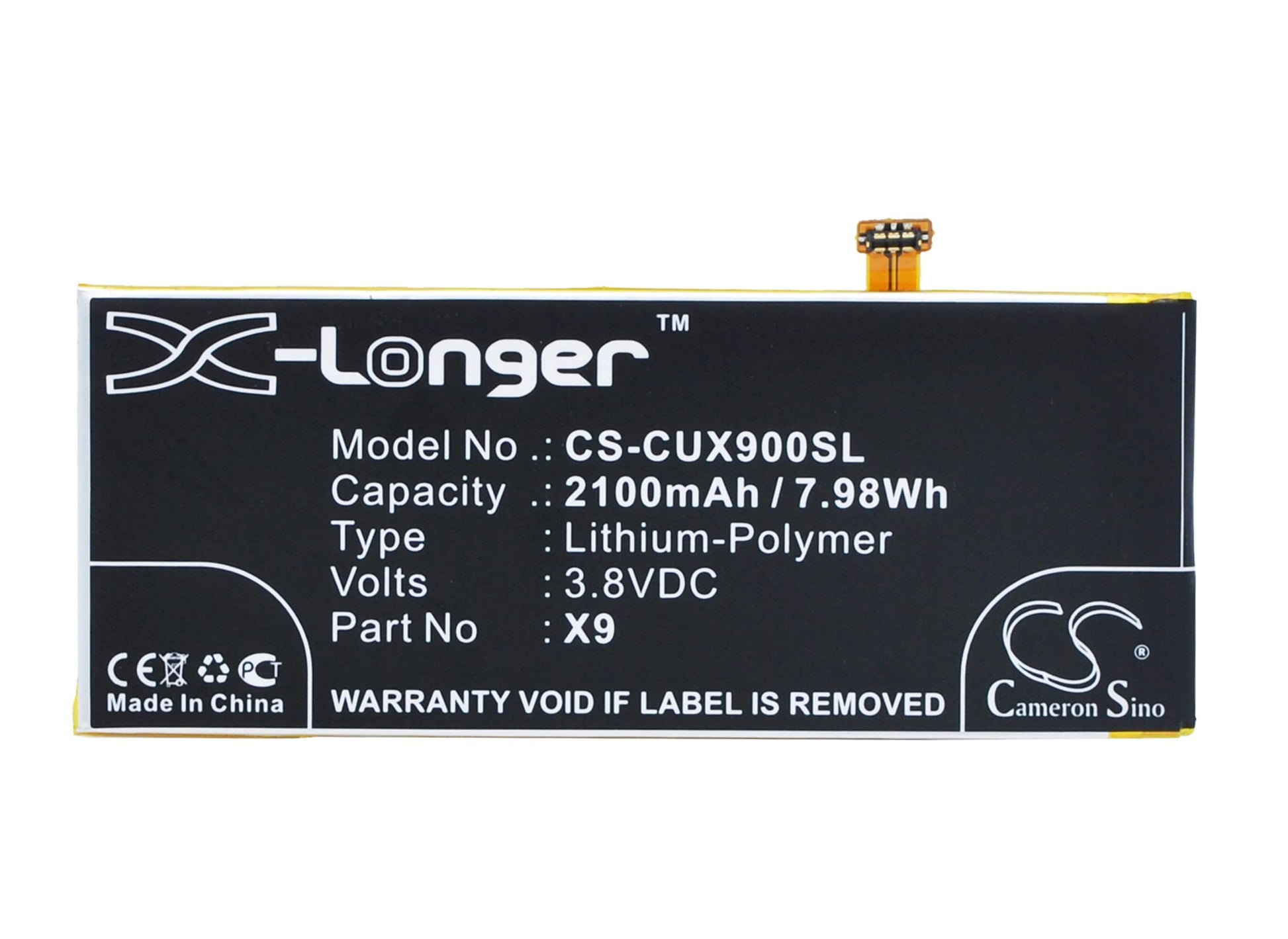 3.8V, 2100mAh, Li-Polymer Battery fits Saga, X3, 7.98Wh
