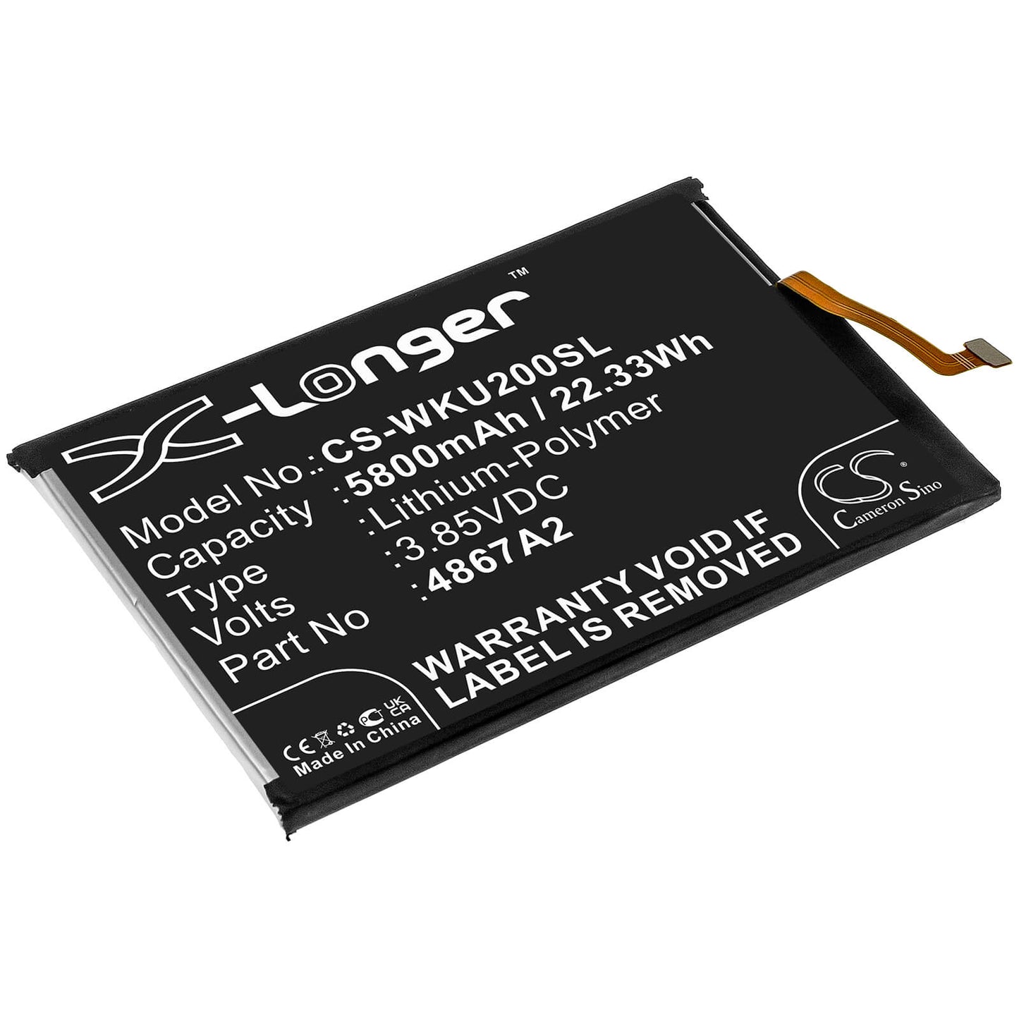 3.85V, 5800mAh, Li-Polymer Battery fits Wiko, Power U20, U30, 22.33Wh