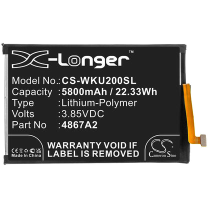 3.85V, 5800mAh, Li-Polymer Battery fits Wiko, Power U20, U30, 22.33Wh