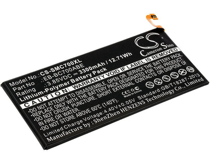 3.85V, 3300mAh, Li-Polymer Battery fits Samsung, Galaxy C7, Galaxy C7 Duos, 12.705Wh