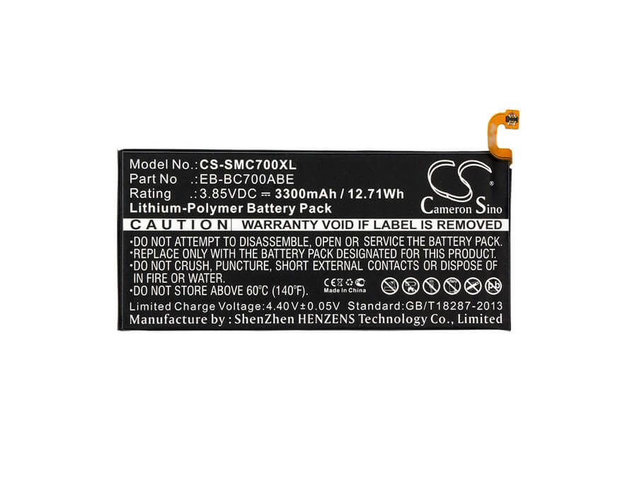 3.85V, 3300mAh, Li-Polymer Battery fits Samsung, Galaxy C7, Galaxy C7 Duos, 12.705Wh