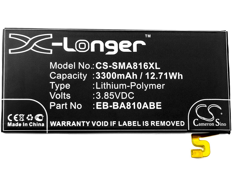 3.85V, 3300mAh, Li-Polymer Battery fits Samsung, Galaxy A8 2016, Galaxy A8 2016 Duos Td-lte, 12.705Wh