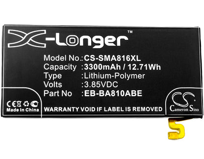 3.85V, 3300mAh, Li-Polymer Battery fits Samsung, Galaxy A8 2016, Galaxy A8 2016 Duos Td-lte, 12.705Wh