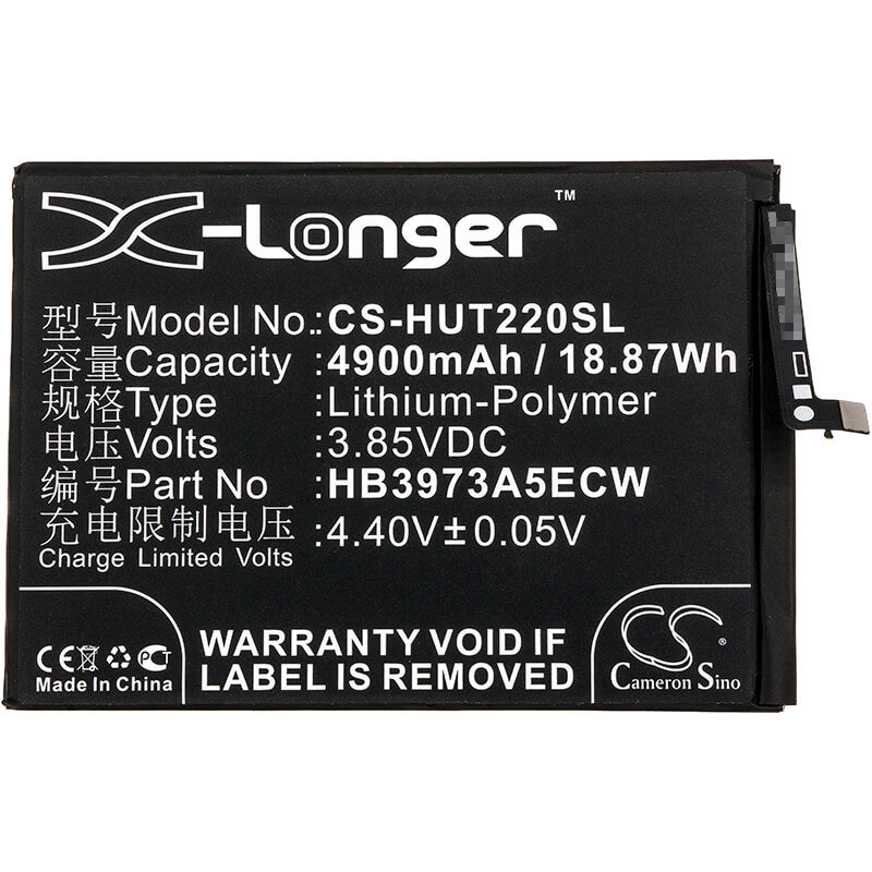 3.85V, 4900mAh, Li-Polymer Battery fits Huawei, Evr-al00, Evr-l29, 18.865Wh
