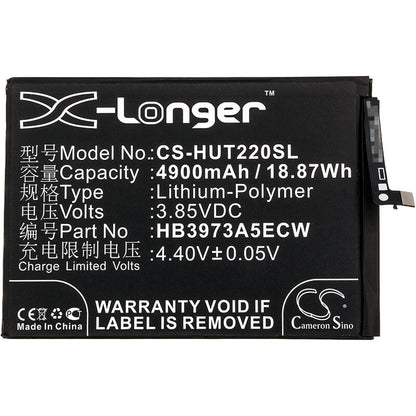 3.85V, 4900mAh, Li-Polymer Battery fits Honor, Note 10, Rvl-al09, 18.865Wh