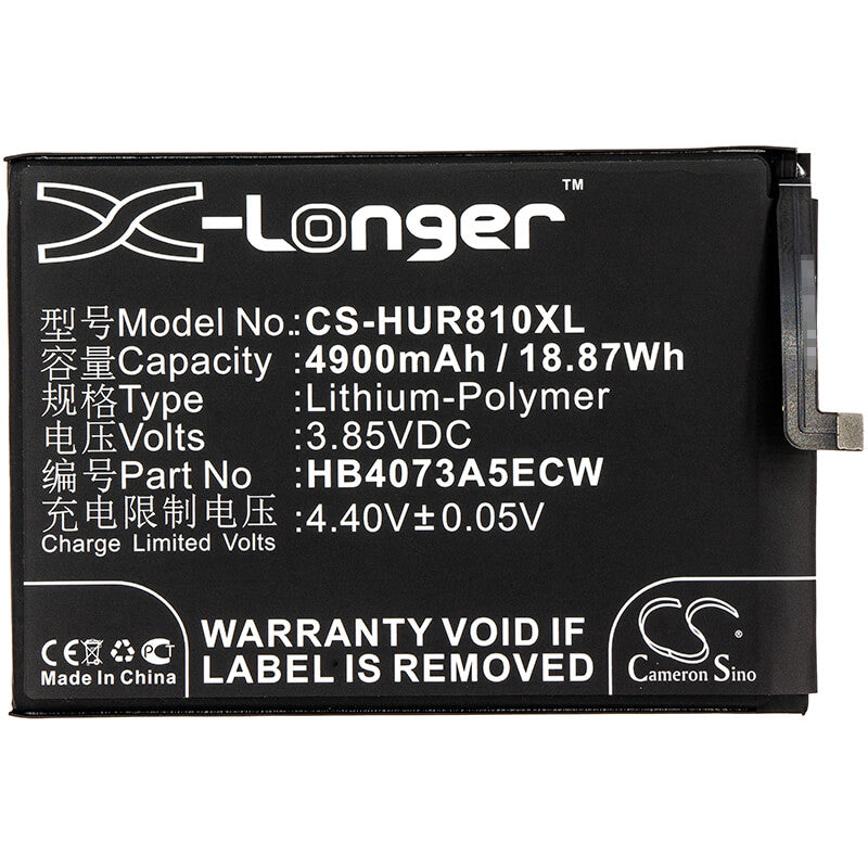 3.85V, 4900mAh, Li-Polymer Battery fits Huawei, Are-al00, Honor 8x Max, 18.865Wh