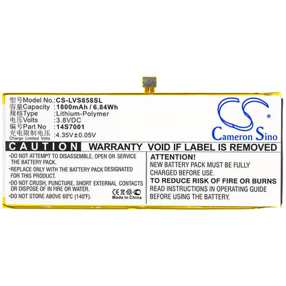 3.8V, 1800mAh, Li-Polymer Battery fits Lenovo, S858t, 6.84Wh