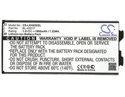 3.8V, 1900mAh, Li-ion Battery fits Lg, As992, G5, 7.22Wh