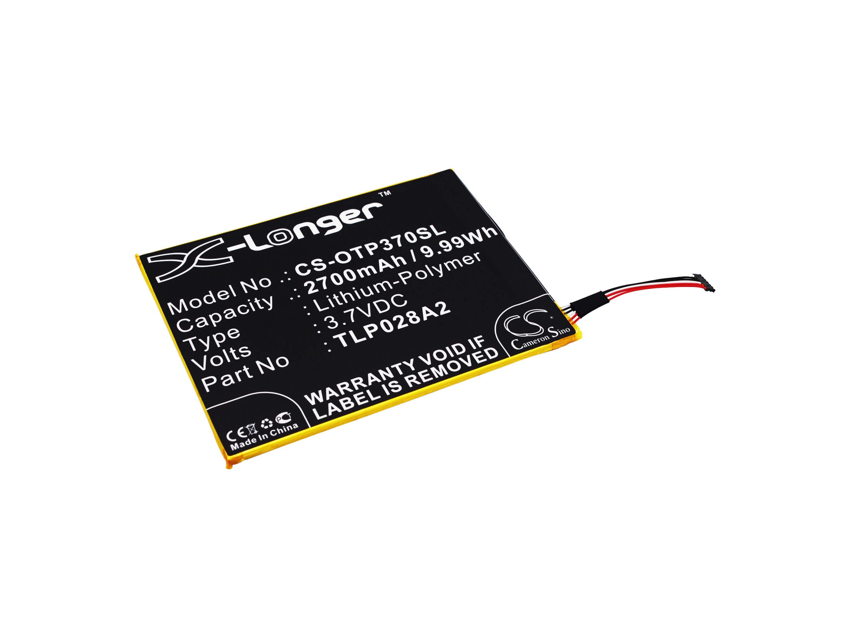 3.7V, 2700mAh, Li-Polymer Battery fits Alcatel, One Touch Icin, One Touch Pixi 3 (7) Lte, 9.99Wh