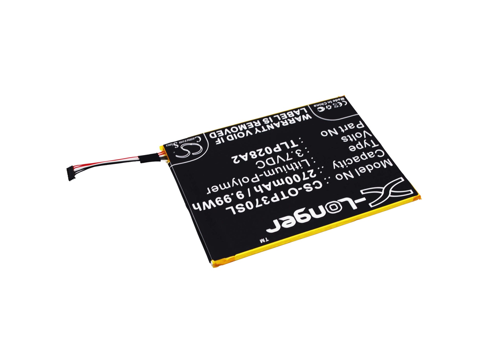3.7V, 2700mAh, Li-Polymer Battery fits Alcatel, One Touch Icin, One Touch Pixi 3 (7) Lte, 9.99Wh