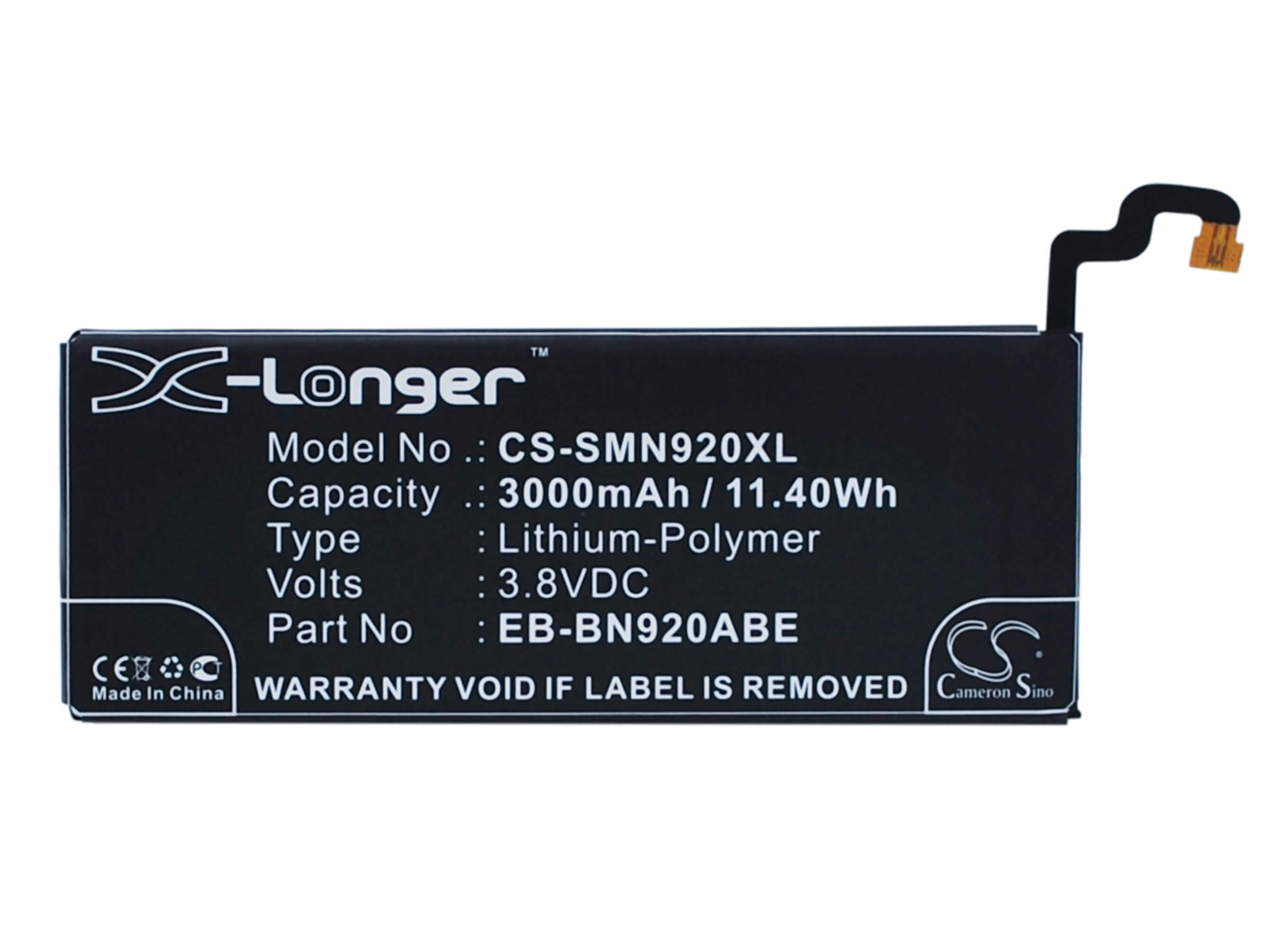3.8V, 3000mAh, Li-Polymer Battery fits Samsung, Galaxy Note 5, Galaxy Note 5 Dual Sim, 11.4Wh