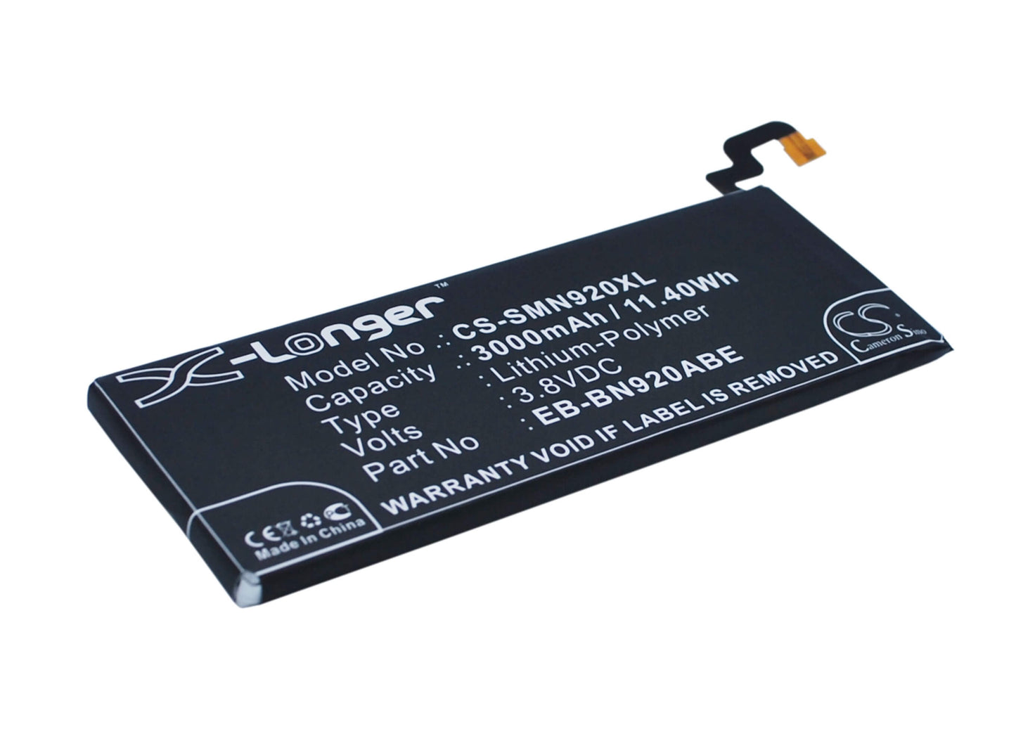 3.8V, 3000mAh, Li-Polymer Battery fits Samsung, Galaxy Note 5, Galaxy Note 5 Dual Sim, 11.4Wh