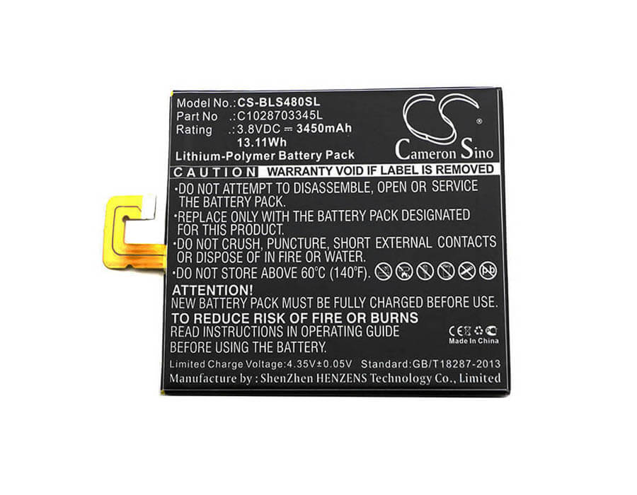 3.8V, 3450mAh, Li-Polymer Battery fits Blu, S490u, Studio 7.0 Ii, 13.11Wh