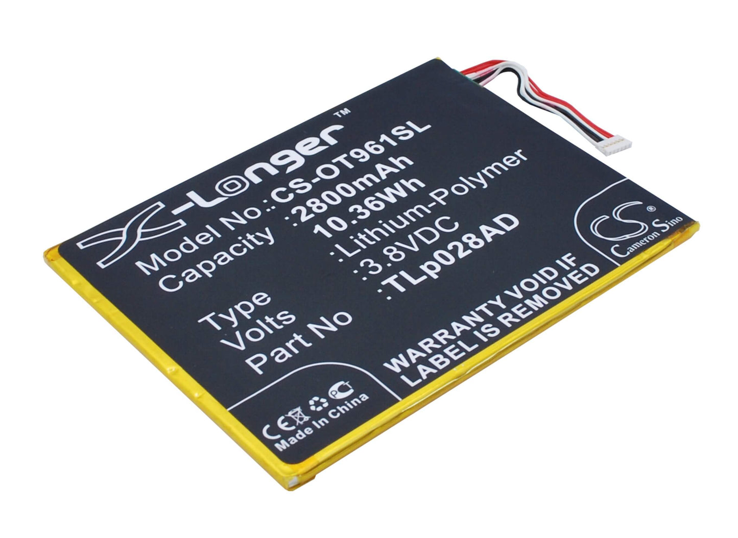 3.8V, 2800mAh, Li-Polymer Battery fits Alcatel, One Touch Pixi 7, Ot-9006w, 10.64Wh