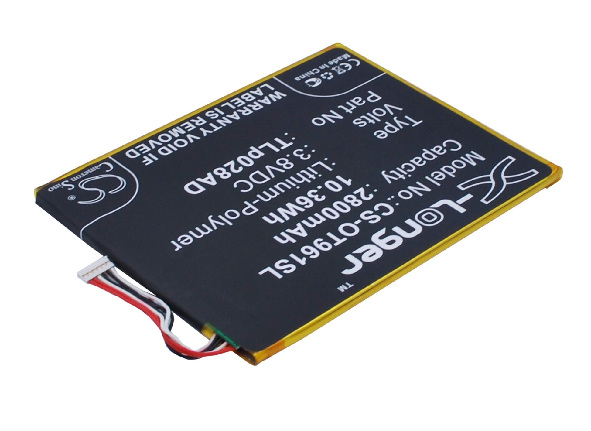 3.8V, 2800mAh, Li-Polymer Battery fits Alcatel, One Touch Pixi 7, Ot-9006w, 10.64Wh