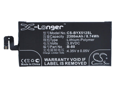 3.8V, 2300mAh, Li-Polymer Battery fits Bbk, Vivo X5 Max V, 8.74Wh