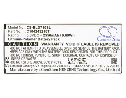 3.8V, 2550mAh, Li-Polymer Battery fits Blu, D710, D710x, 9.69Wh