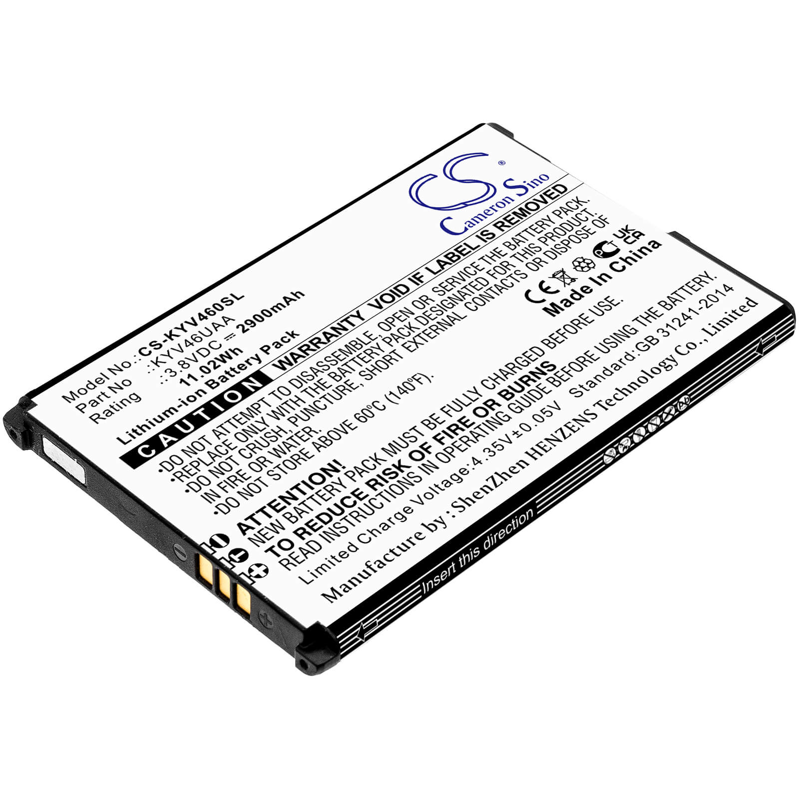 3.8V, 2900mAh, Li-ion Battery fits Kyocera, Kyv46, Torque G04, 11.02Wh