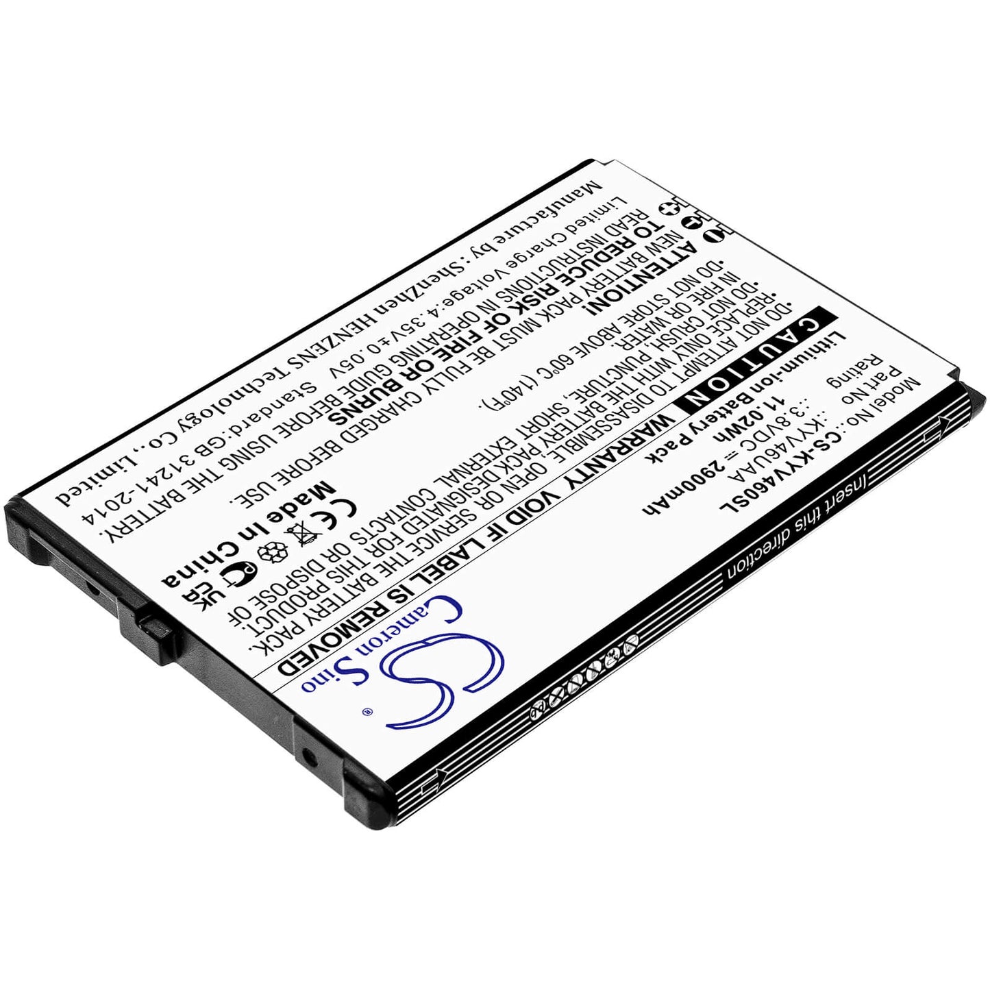 3.8V, 2900mAh, Li-ion Battery fits Kyocera, Kyv46, Torque G04, 11.02Wh