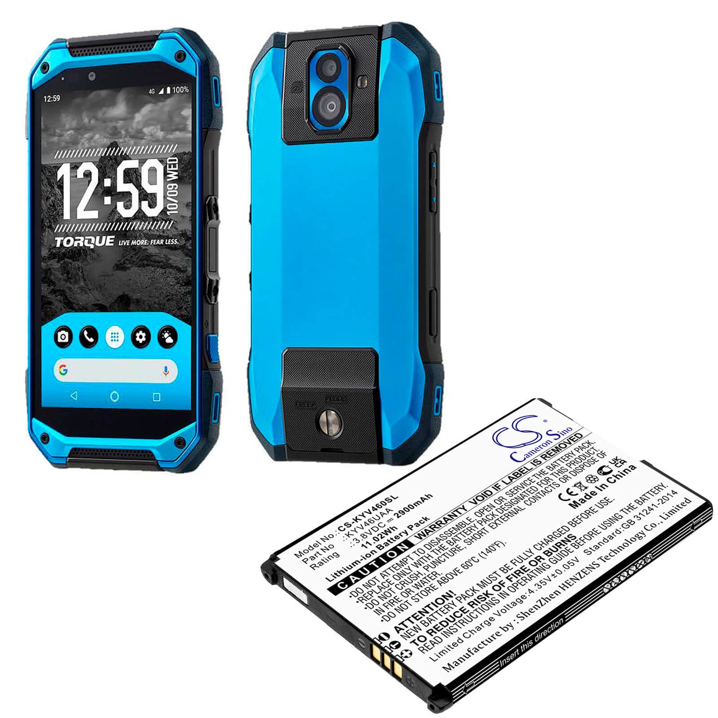 3.8V, 2900mAh, Li-ion Battery fits Kyocera, Kyv46, Torque G04, 11.02Wh
