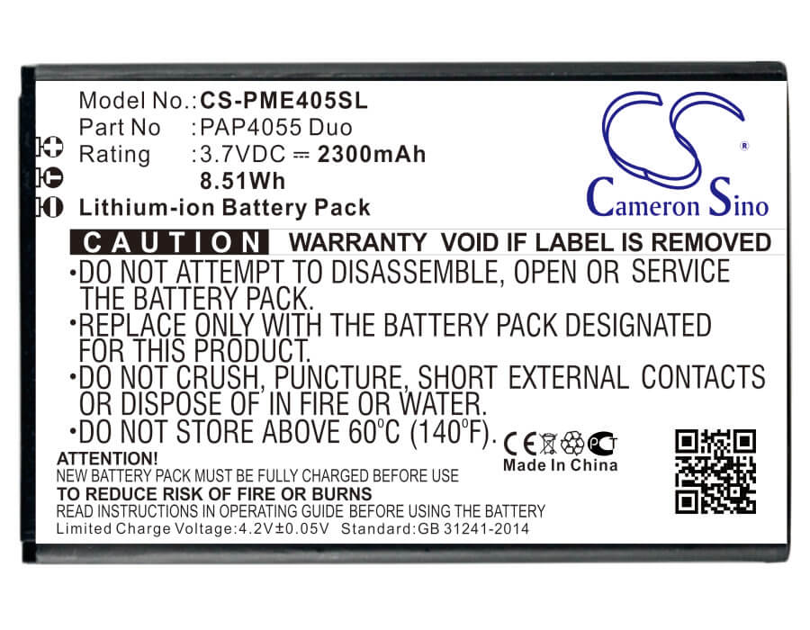 3.7V, 2300mAh, Li-ion Battery fits Prestigio, Multiphone 4055 Duo, Multiphone Pap4055 Duo, 8.51Wh