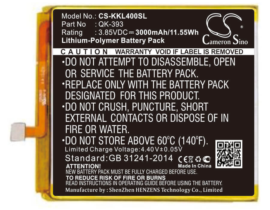3.85V, 3000mAh, Li-Polymer Battery fits Qiku, 1503-a01, 1503-a02, 11.55Wh