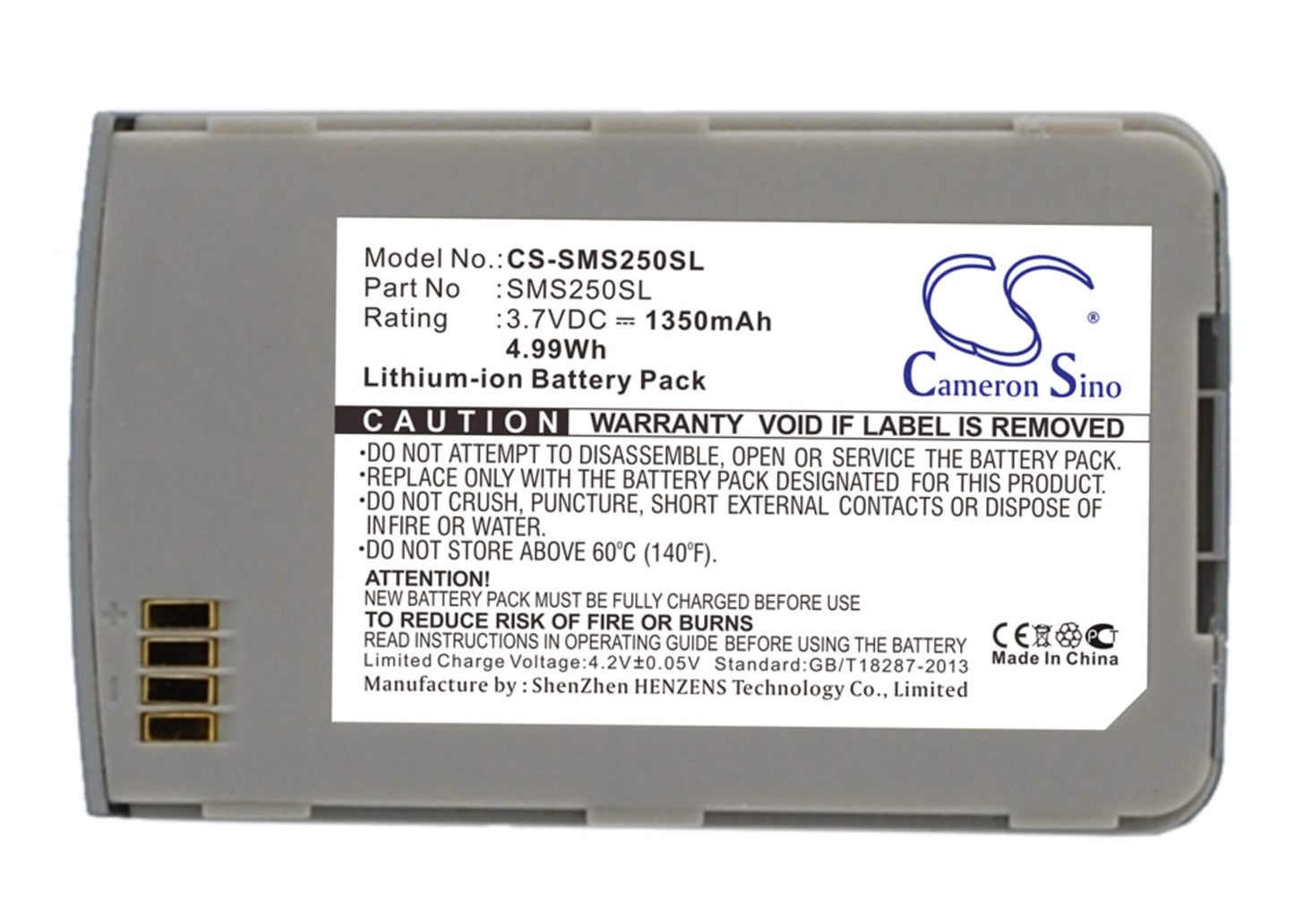 3.7V, 1350mAh, Li-ion Battery fits Samsung, Sch-s250, Sgh-s250, 4.995Wh