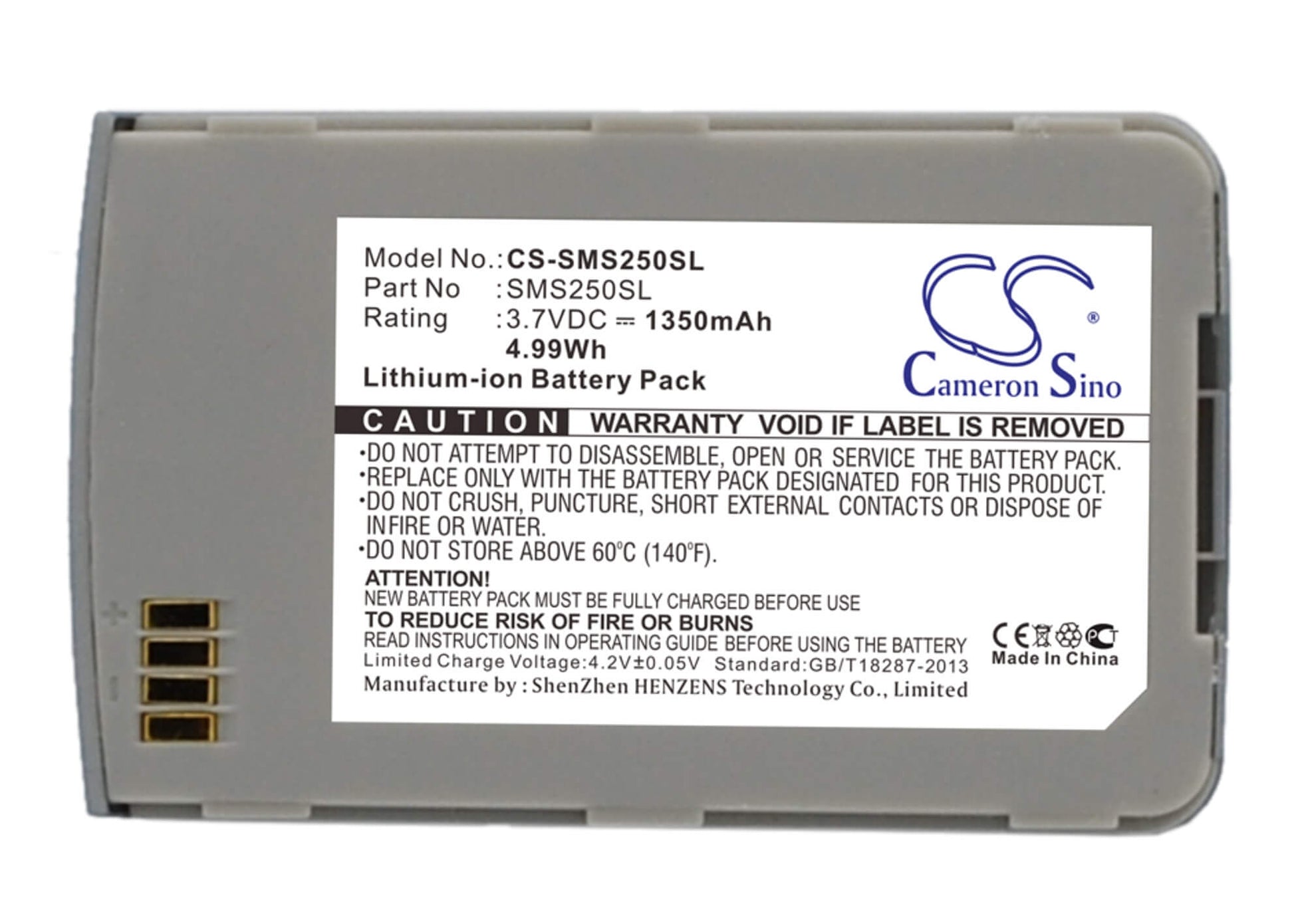 3.7V, 1350mAh, Li-ion Battery fits Samsung, Sch-s250, Sgh-s250, 4.995Wh
