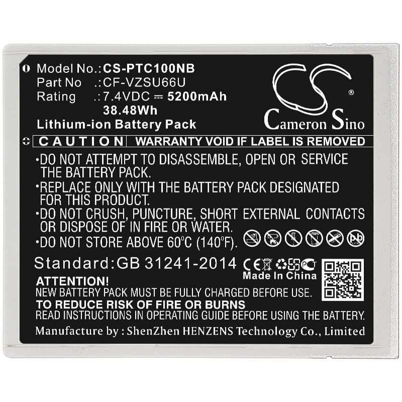7.4V, 5200mAh, Li-ion Battery fits Panasonic, Cf-c1ad06gde, Cf-c1at01gge, 38.48Wh