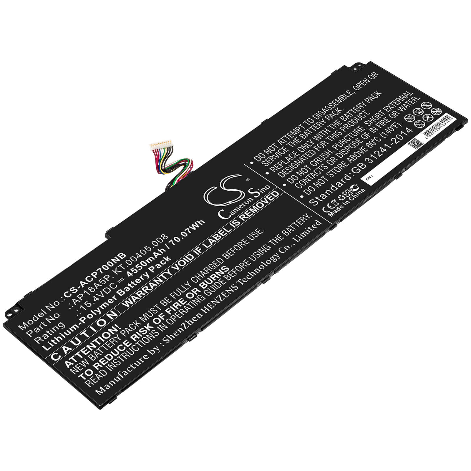 15.4V, 4550mAh, Li-Polymer Battery fits Acer, Conceptd 9 Cn917-71, Conceptd 9 Cn917-71-90cx, 70.07Wh