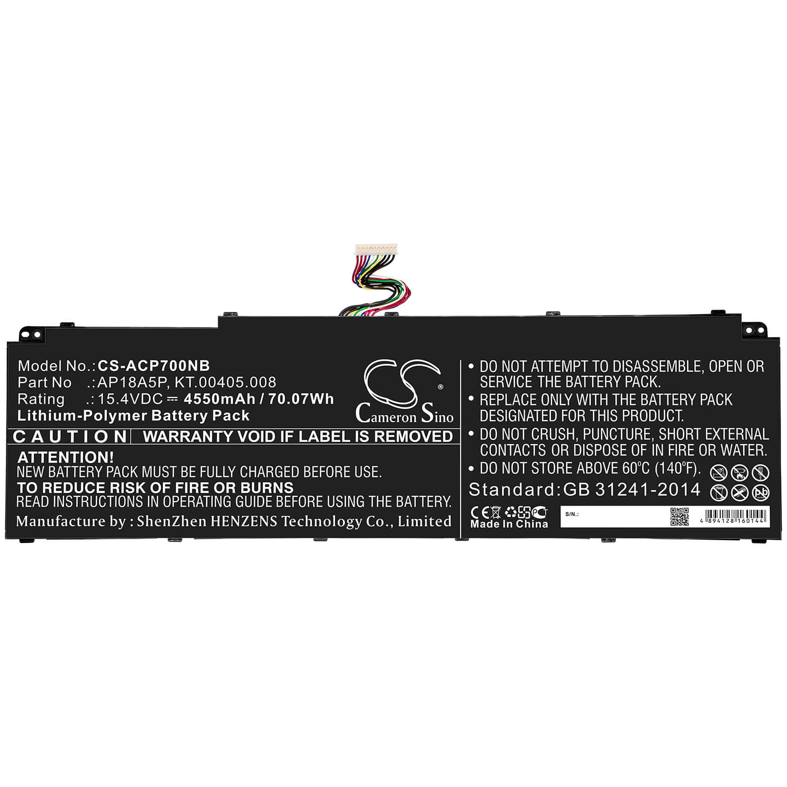 15.4V, 4550mAh, Li-Polymer Battery fits Acer, Conceptd 9 Cn917-71, Conceptd 9 Cn917-71-90cx, 70.07Wh
