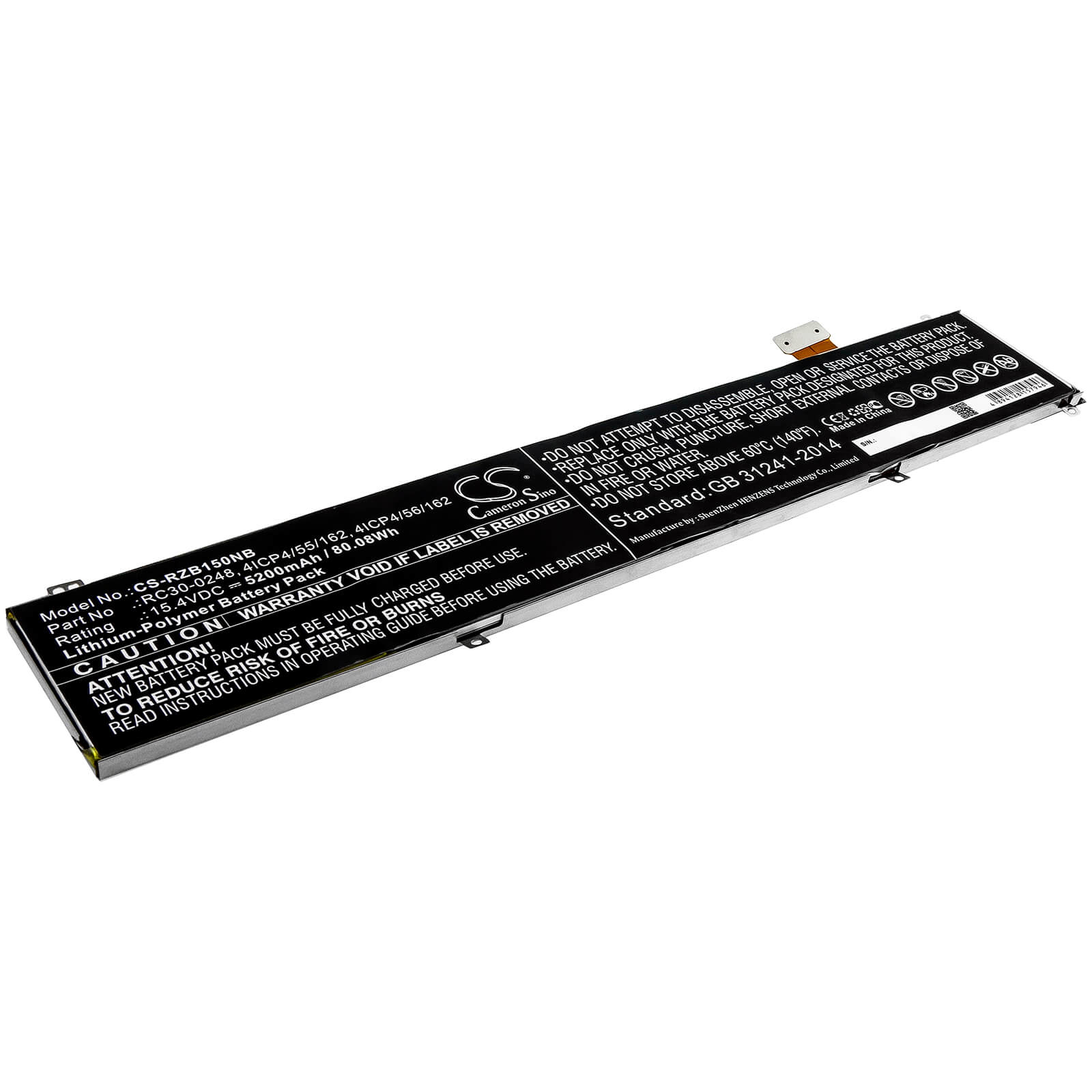 15.4V, 5200mAh, Li-Polymer Battery fits Razer, Blade 15, Blade 15 1070 Gtx 2018, 80.08Wh