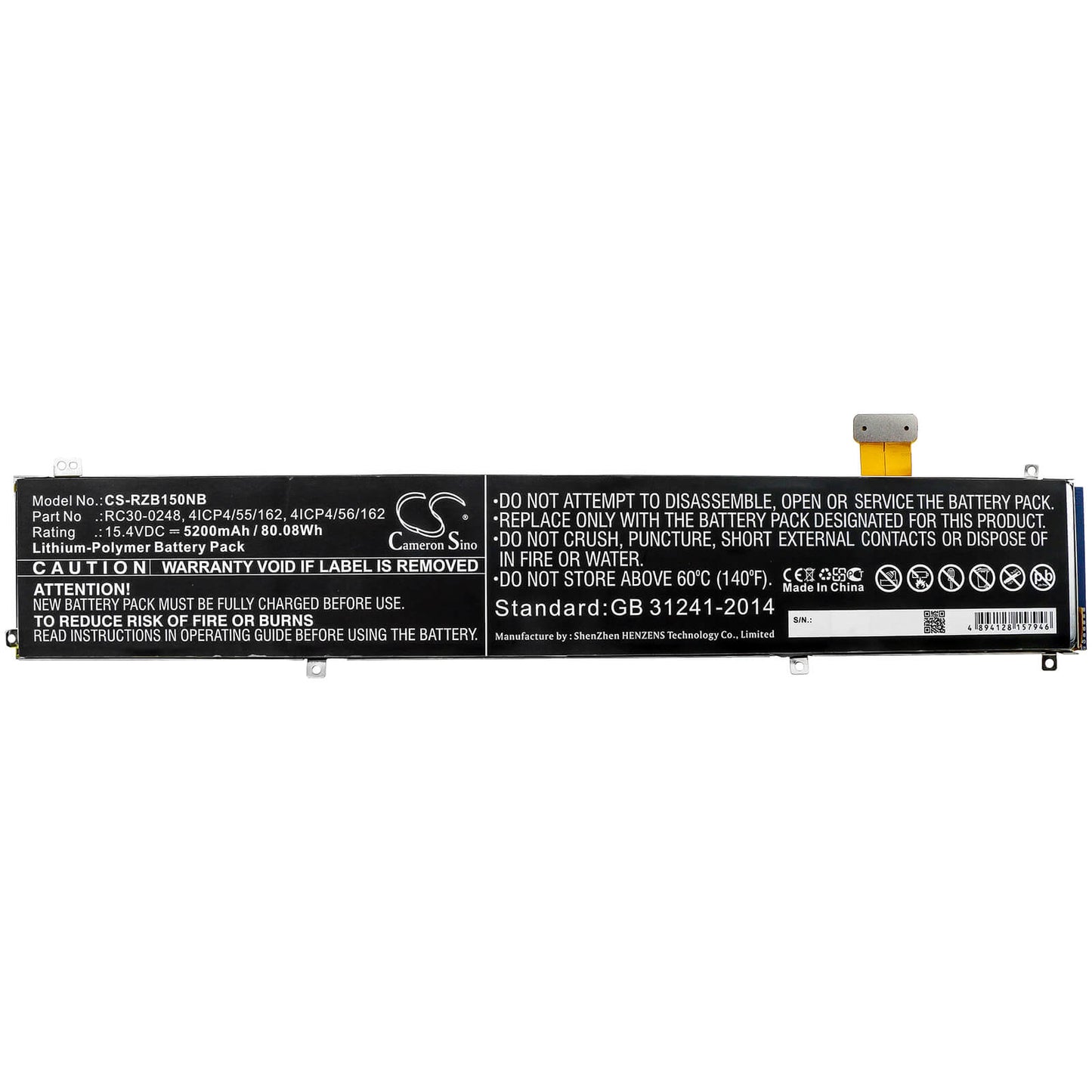 15.4V, 5200mAh, Li-Polymer Battery fits Razer, Blade 15, Blade 15 1070 Gtx 2018, 80.08Wh