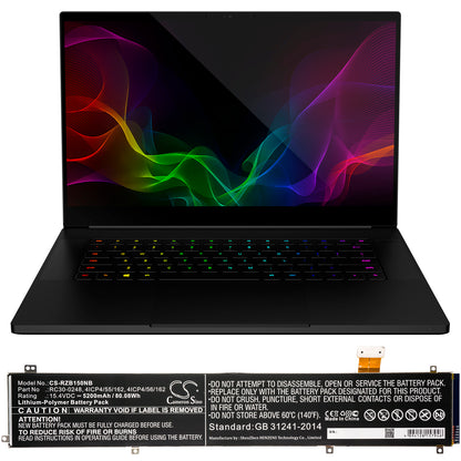 15.4V, 5200mAh, Li-Polymer Battery fits Razer, Blade 15, Blade 15 1070 Gtx 2018, 80.08Wh