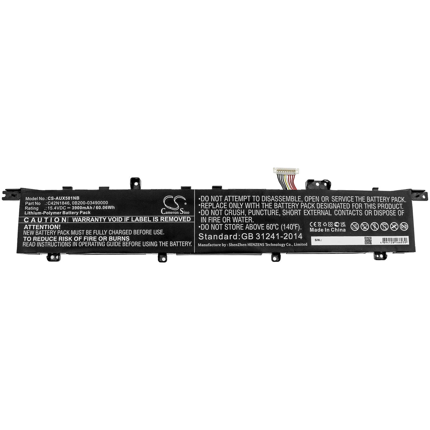 15.4V, 3900mAh, Li-Polymer Battery fits Asus, Ux581, Ux581gv, 60.06Wh