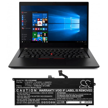 11.4V, 4150mAh, Li-Polymer Battery fits Lenovo, Thinkpad X390, Thinkpad X390 20q00039cd, 47.31Wh