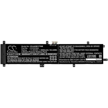11.55V, 4800mAh, Li-Polymer Battery fits Asus, Proart Studiobook 17 H700gv, Proart Studiobook 17 W700g2t, 55.44Wh