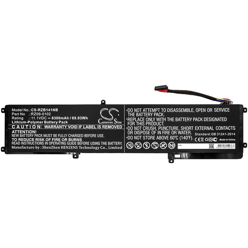 11.1V, 6300mAh, Li-Polymer Battery fits Razer, Blade 14, Blade 14 (2013), 69.93Wh