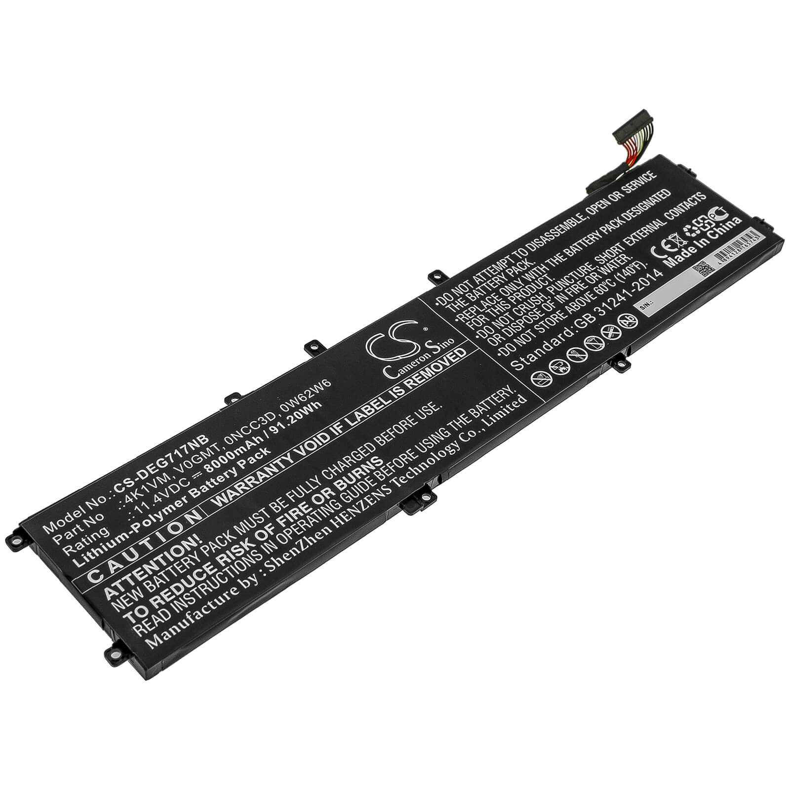 11.4V, 8000mAh, Li-Polymer Battery fits Dell, G7 17 7700, 91.2Wh