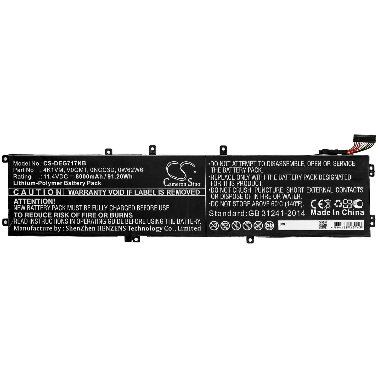 11.4V, 8000mAh, Li-Polymer Battery fits Dell, G7 17 7700, 91.2Wh