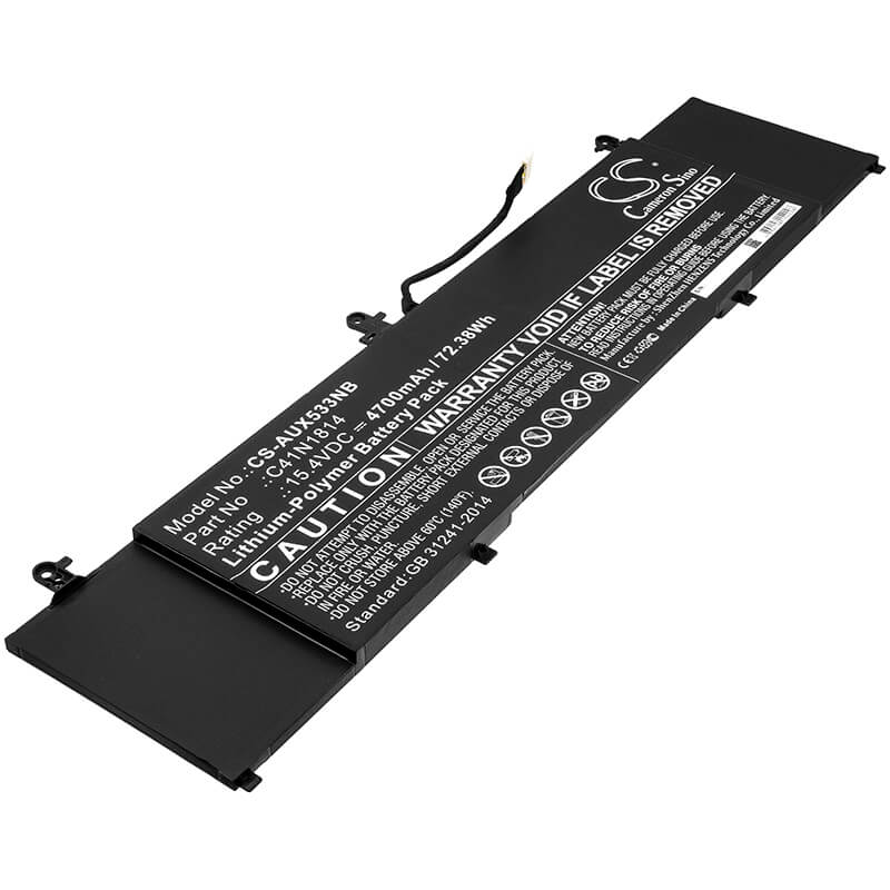 15.4V, 4700mAh, Li-Polymer Battery fits Asus, Bx533fd, Rx533, 72.38Wh