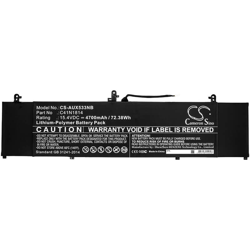 15.4V, 4700mAh, Li-Polymer Battery fits Asus, Bx533fd, Rx533, 72.38Wh