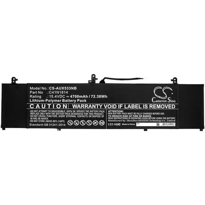 15.4V, 4700mAh, Li-Polymer Battery fits Asus, Bx533fd, Rx533, 72.38Wh