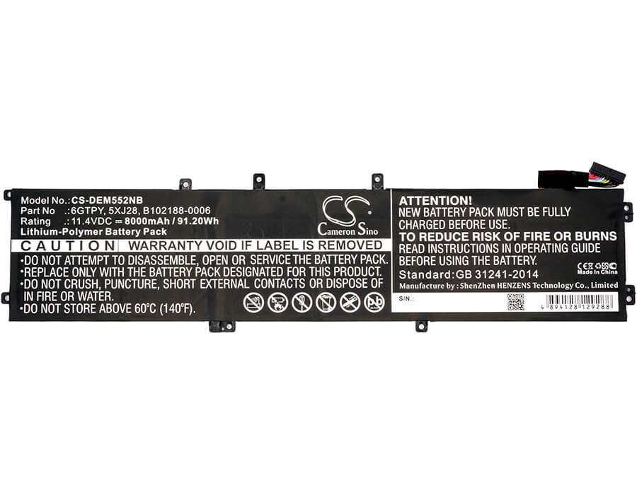 11.4V, 8000mAh, Li-Polymer Battery fits Dell, Ins 15-7590-d1535b, Ins 15-7590-d1635b, 91.2Wh