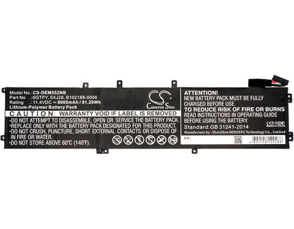 11.4V, 8000mAh, Li-Polymer Battery fits Dell, Ins 15-7590-d1535b, Ins 15-7590-d1635b, 91.2Wh